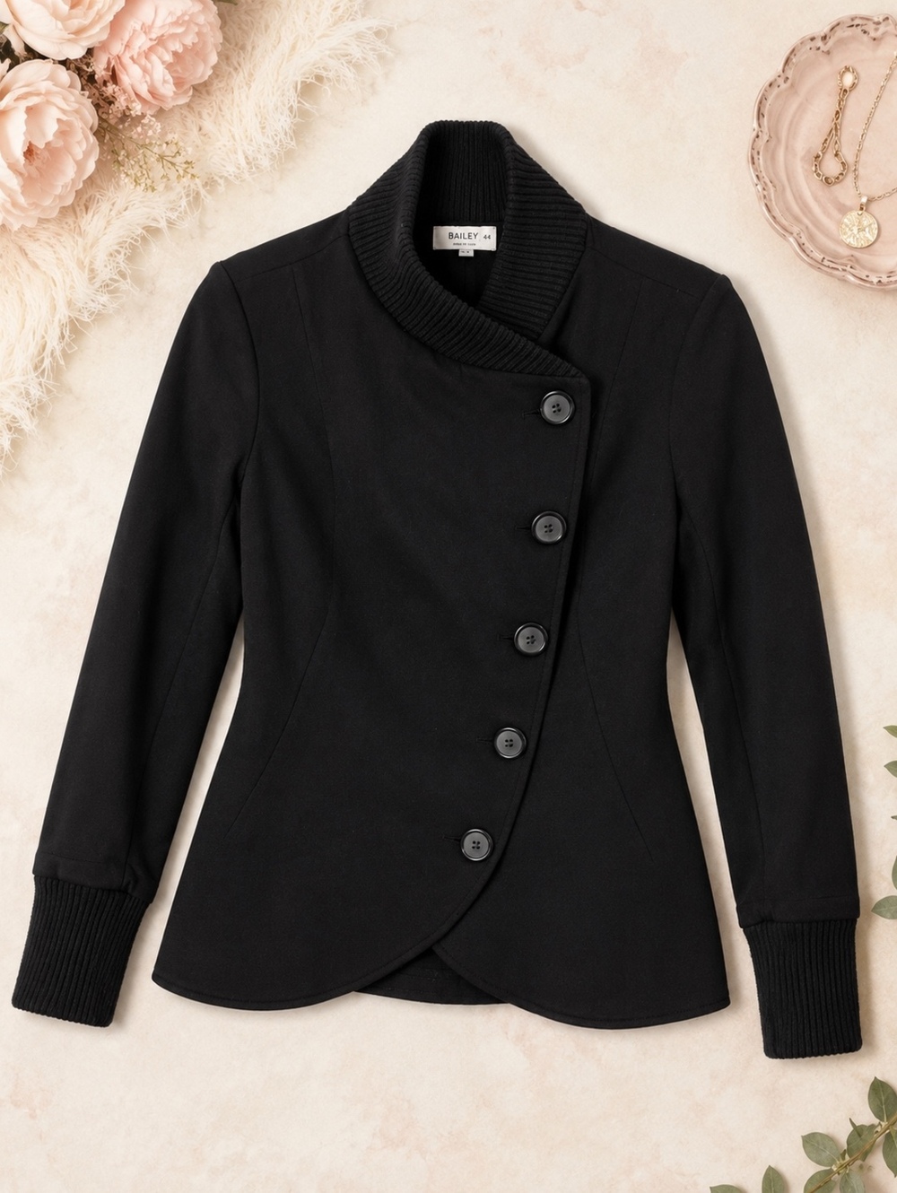 Bailey Black Asymmetrical Button Jacket Size 44 Elegant